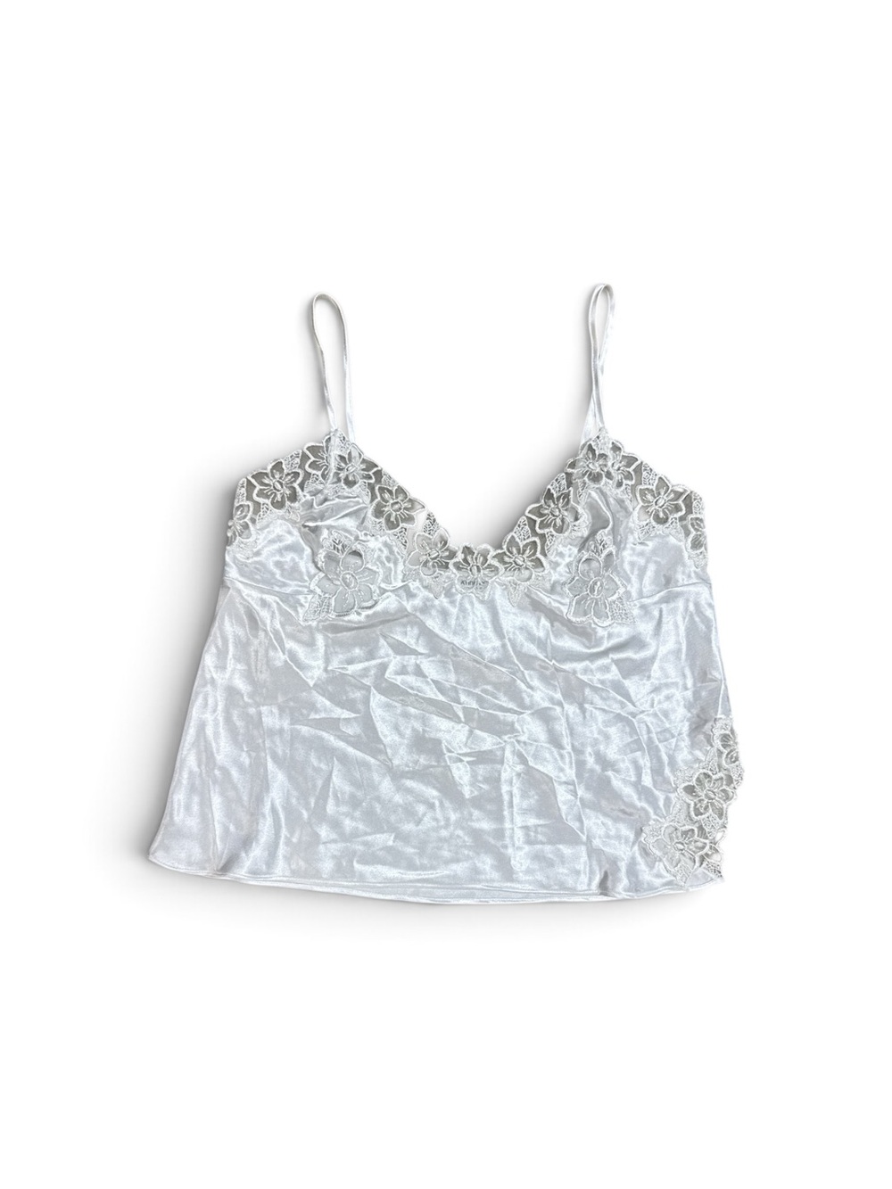 Vintage Y2K Ivy & Annabelle White Satin Floral Lace Cami Top Small Lingerie